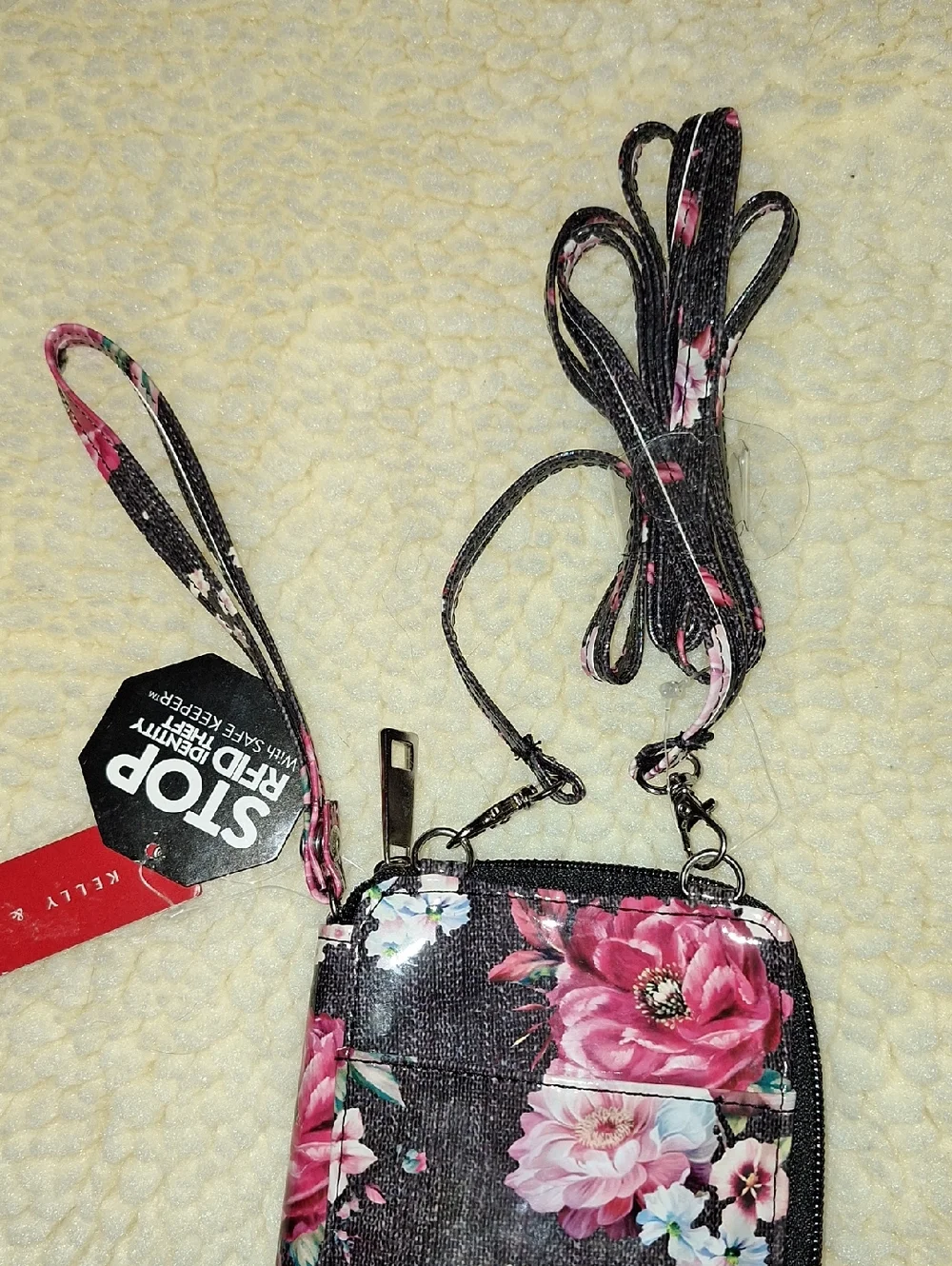 Kelly & Katie Black Floral Wristlet Phone Pouch with Pink Flowers